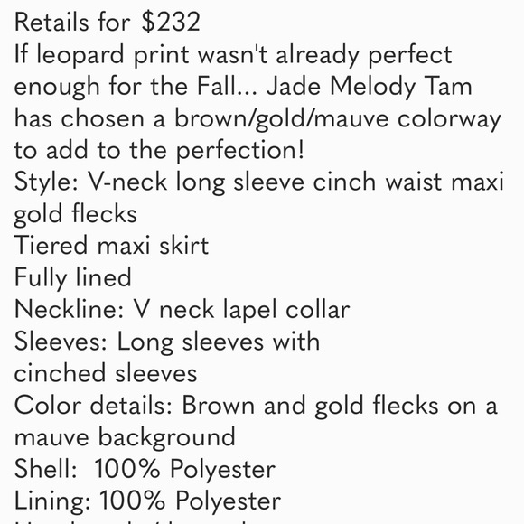 Joy Joy animal print midi dress. Retails for $232. Size large. Gorgeous. - Picture 7 of 7